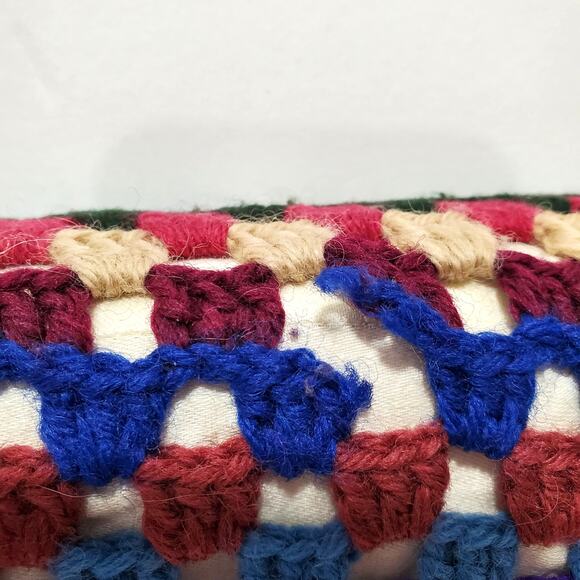 Vtg Crochet Granny Square Accent Decorative Pillow Multicolor Foam Insert 12x12 - Picture 5 of 10